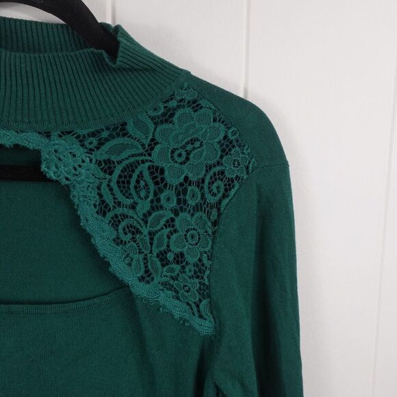 Thalia Sodi Womens Green Cut Out Sweater Lace Detail Large - Picture 4 of 8